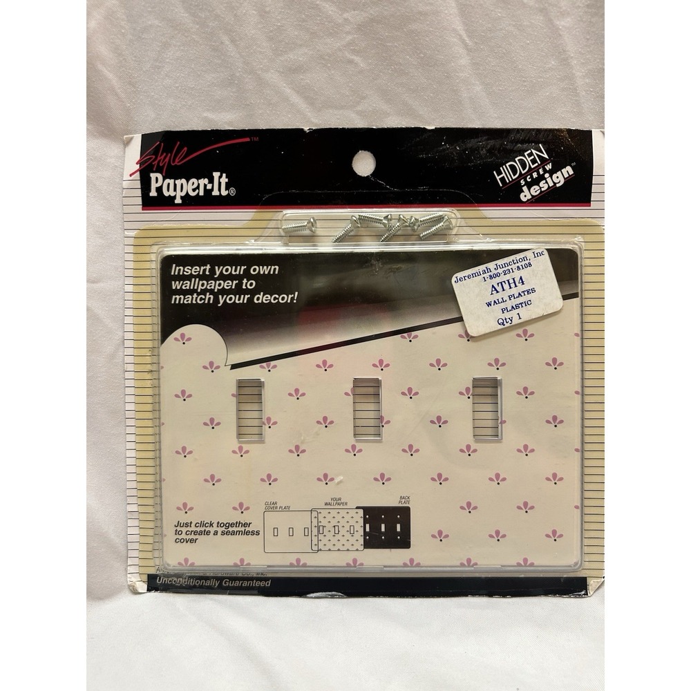 Vintage AmerTac Style Paper It 3 Toggle Wall Plate Cover Hidden Screw 1998 NOS